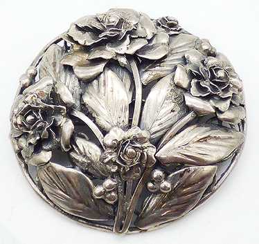 Hobé Sterling Floral Round Domed Brooch - image 1