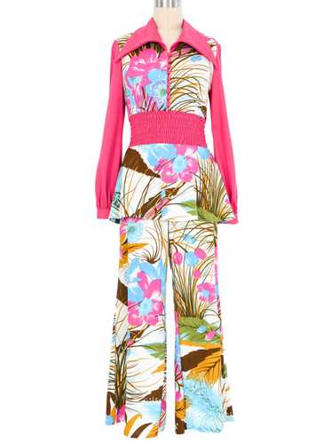 1970s Pink And Blue Tulip Pantsuit - image 1