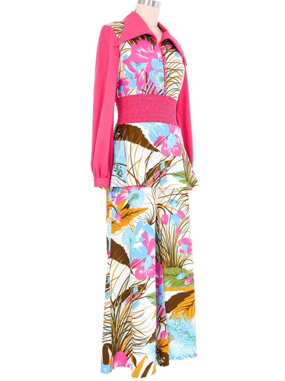 1970s Pink And Blue Tulip Pantsuit - image 4