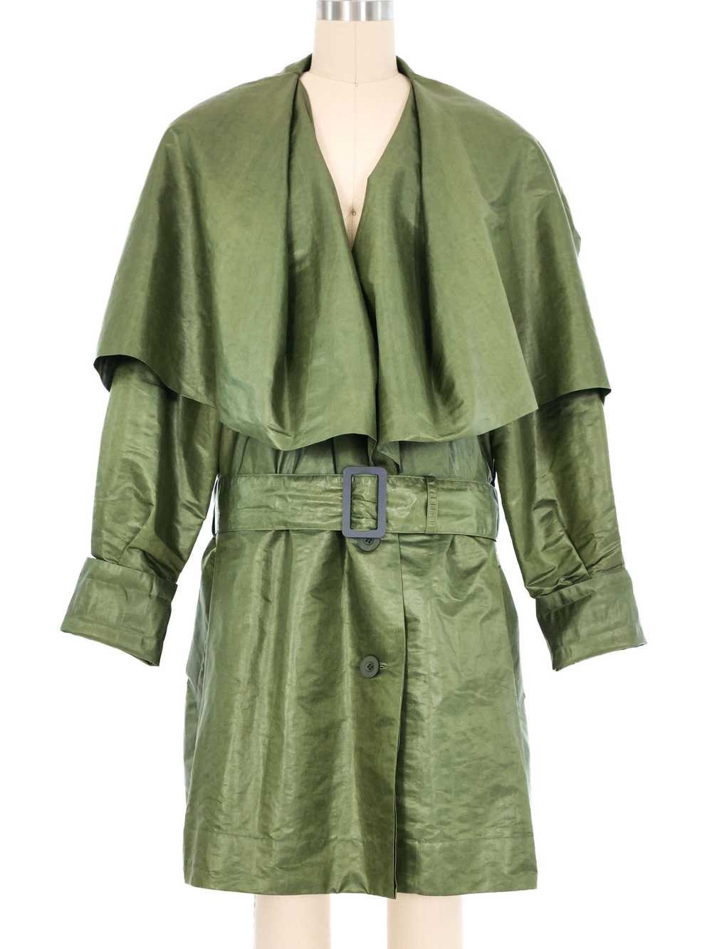 Issey Miyake Green Oversized Lapel Cropped Trench… - image 1