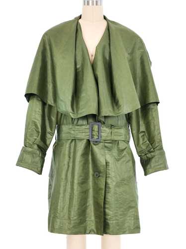 Issey Miyake Green Oversized Lapel Cropped Trench 