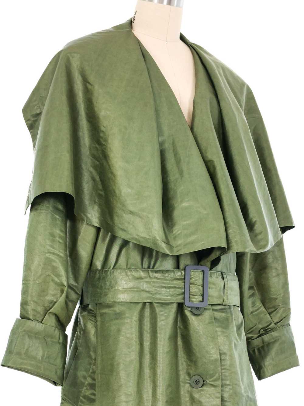 Issey Miyake Green Oversized Lapel Cropped Trench… - image 3