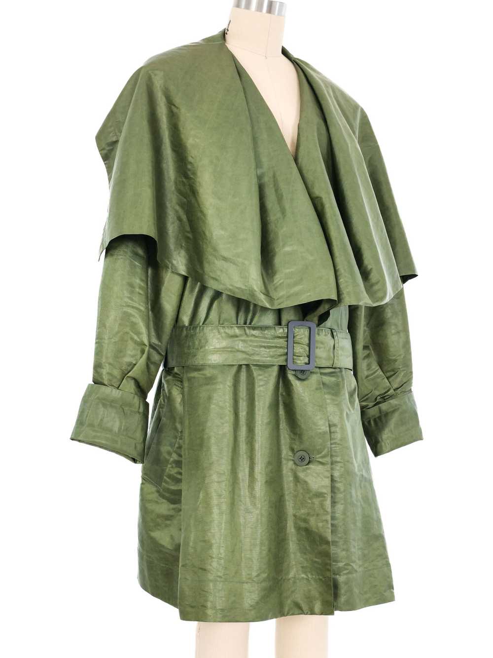 Issey Miyake Green Oversized Lapel Cropped Trench… - image 4