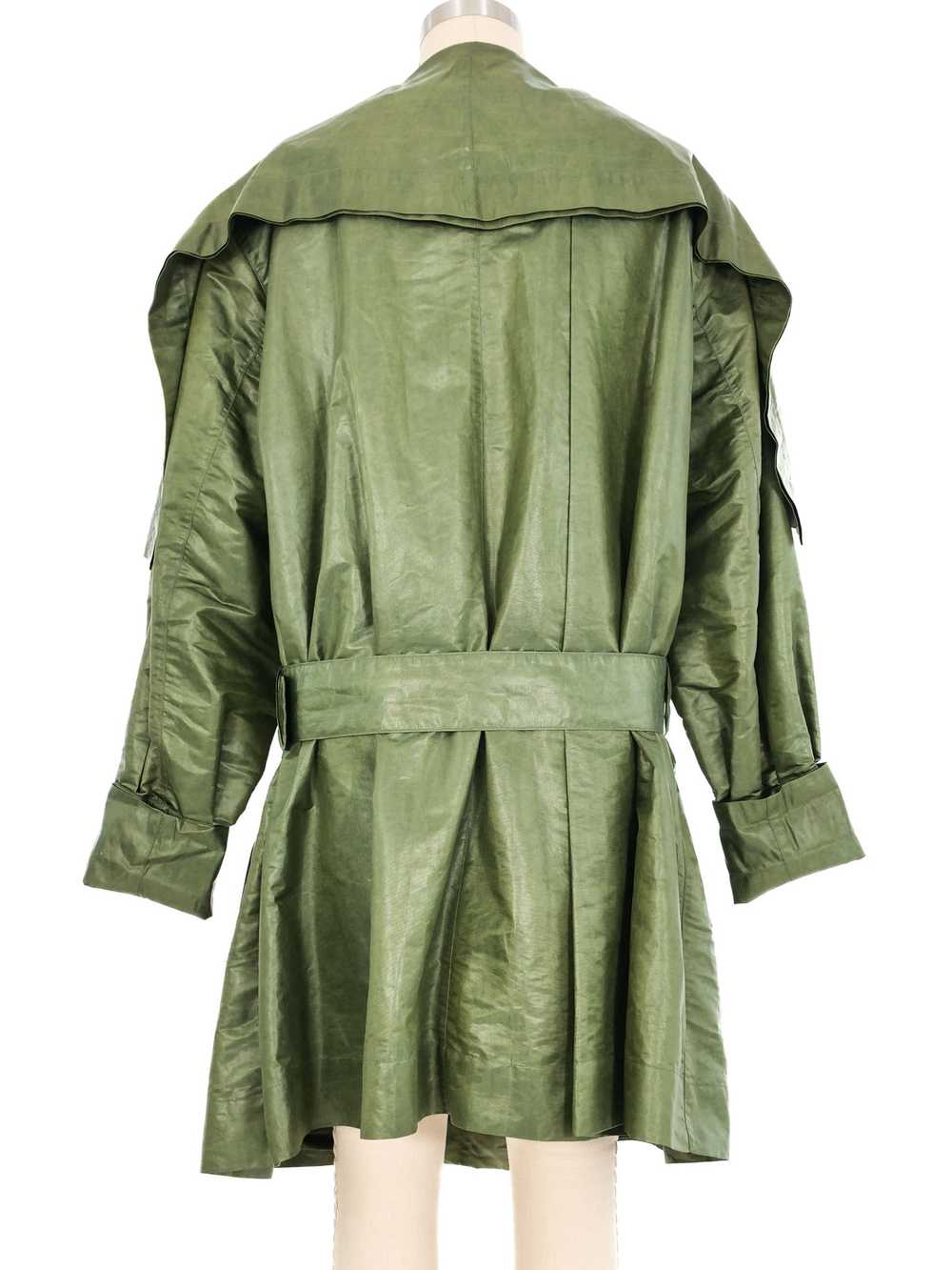 Issey Miyake Green Oversized Lapel Cropped Trench… - image 5
