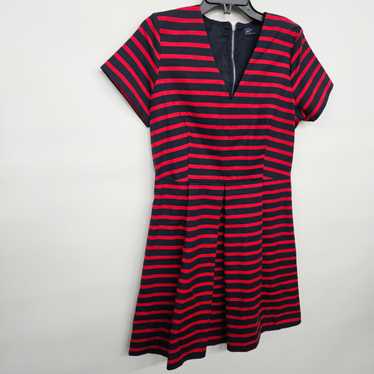 GAP Blue Red Striped V Neck Pleated Dress - image 1