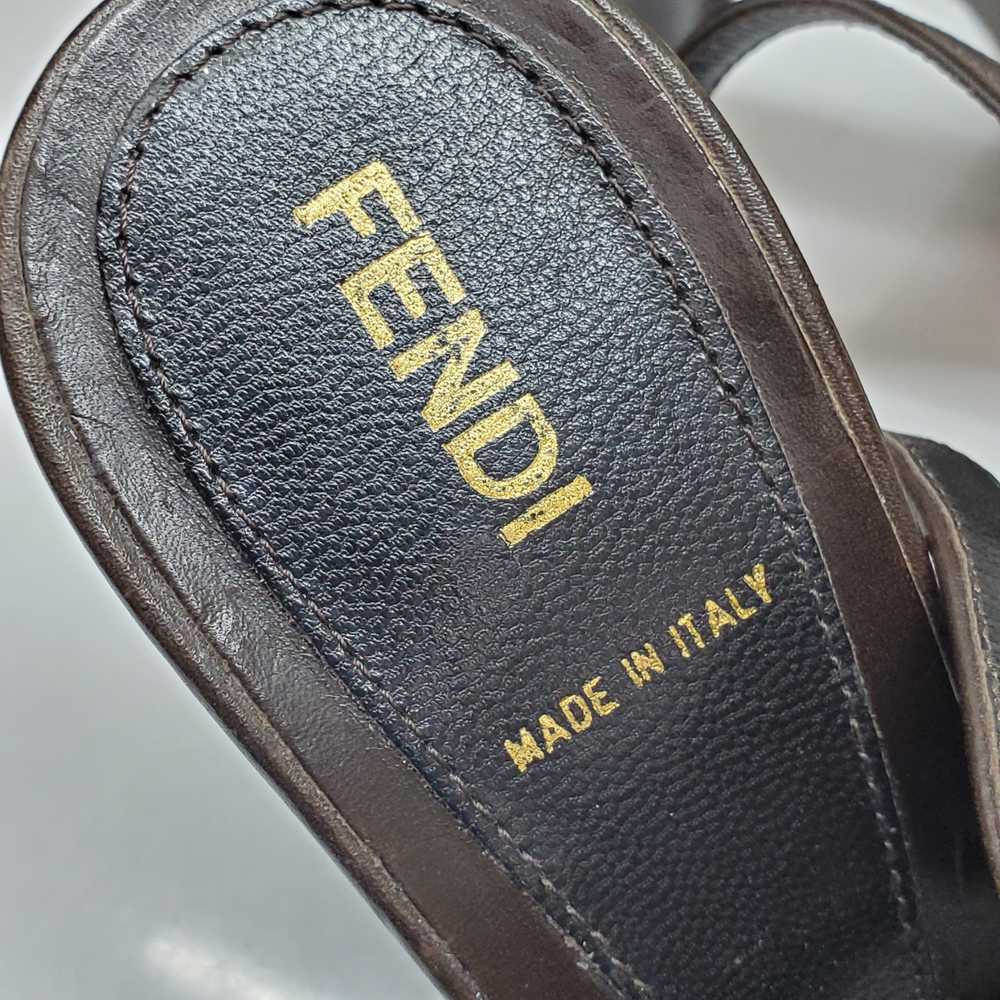 Fendi Dark Brown Leather Peep Toe Slingback Heels… - image 4