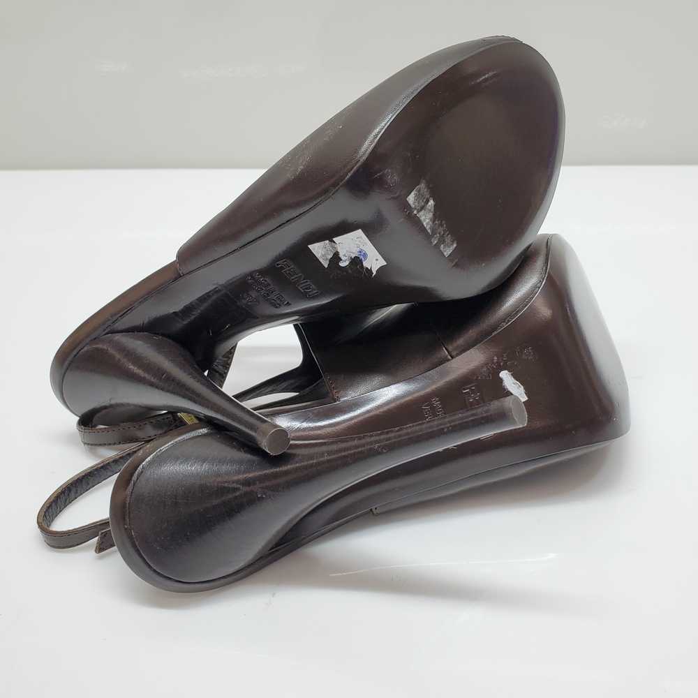 Fendi Dark Brown Leather Peep Toe Slingback Heels… - image 6