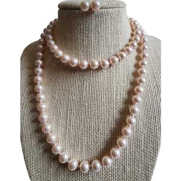 "Vintage Freshwater Pink Pearl Necklace With Fili… - image 1
