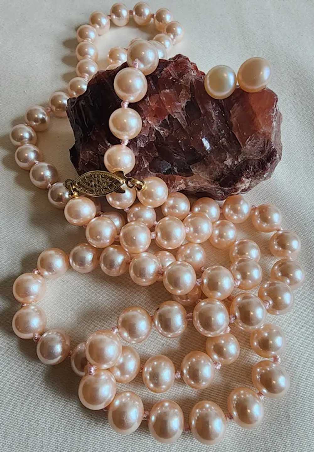 "Vintage Freshwater Pink Pearl Necklace With Fili… - image 5