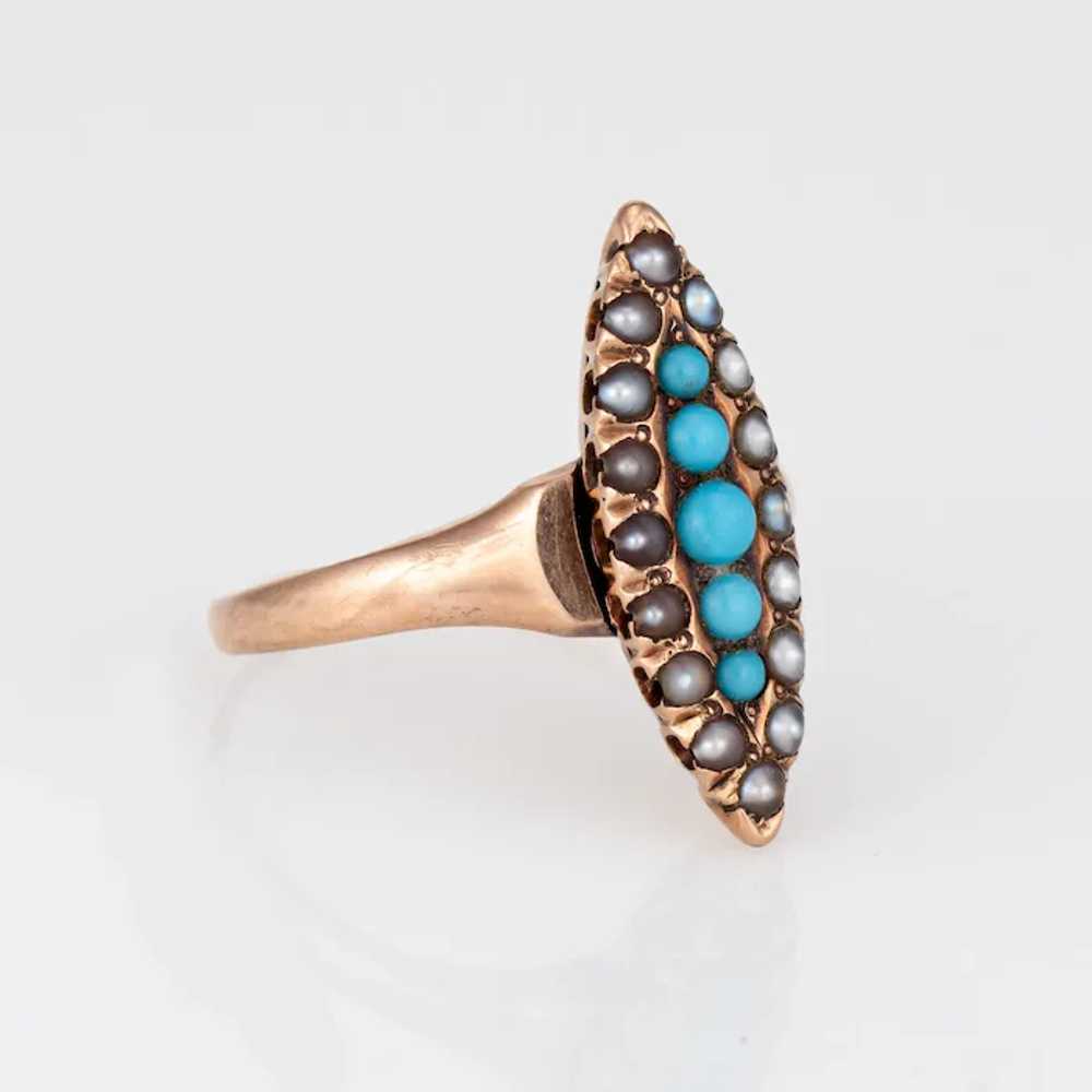 Antique Victorian Navette Ring Turquoise Seed Pea… - image 3