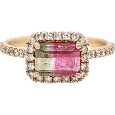 East West Watermelon Tourmaline Ring w Earth Mine… - image 1