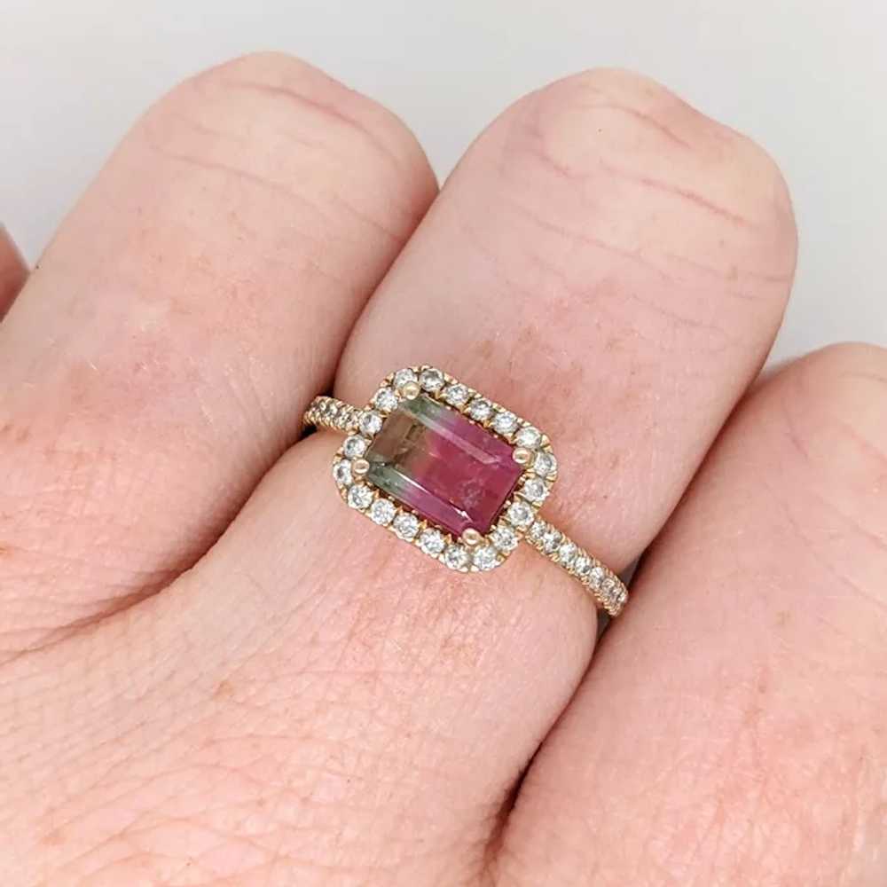 East West Watermelon Tourmaline Ring w Earth Mine… - image 2