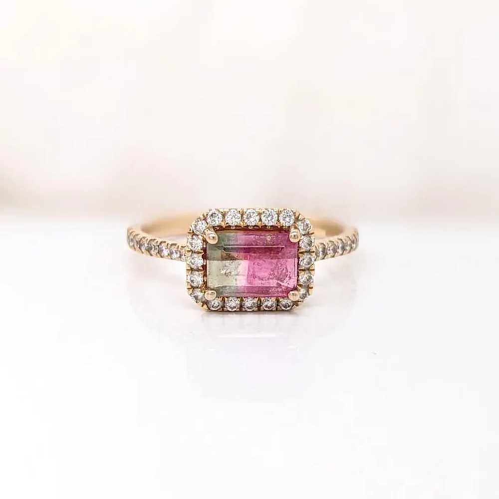 East West Watermelon Tourmaline Ring w Earth Mine… - image 4