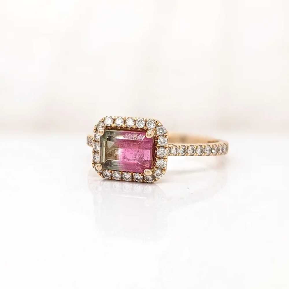 East West Watermelon Tourmaline Ring w Earth Mine… - image 5