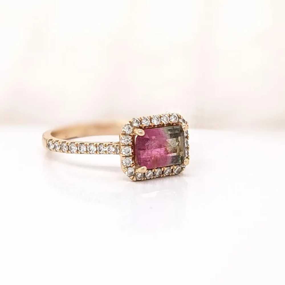 East West Watermelon Tourmaline Ring w Earth Mine… - image 8