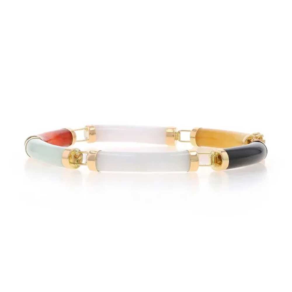 Yellow Gold Onyx & Jadeite Link Bracelet 7" - 14k… - image 3