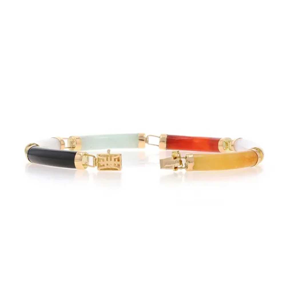 Yellow Gold Onyx & Jadeite Link Bracelet 7" - 14k… - image 4