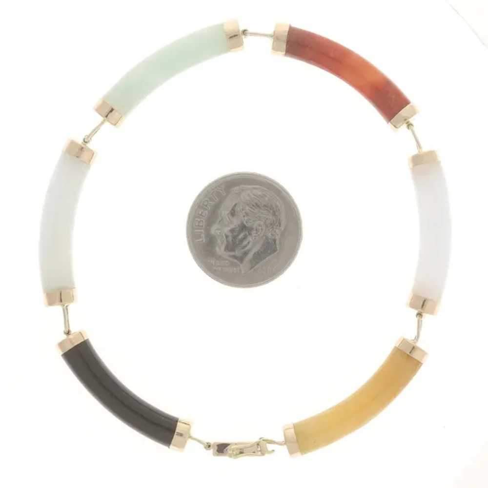 Yellow Gold Onyx & Jadeite Link Bracelet 7" - 14k… - image 5