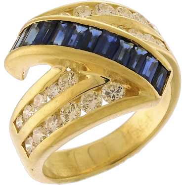 Natural Diamond & Sapphire Wave Ring in 18k Yello… - image 1