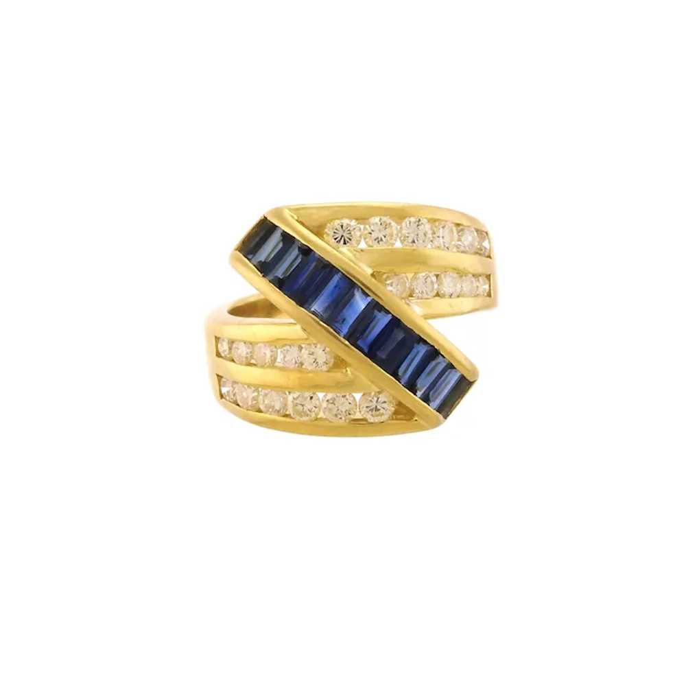 Natural Diamond & Sapphire Wave Ring in 18k Yello… - image 2
