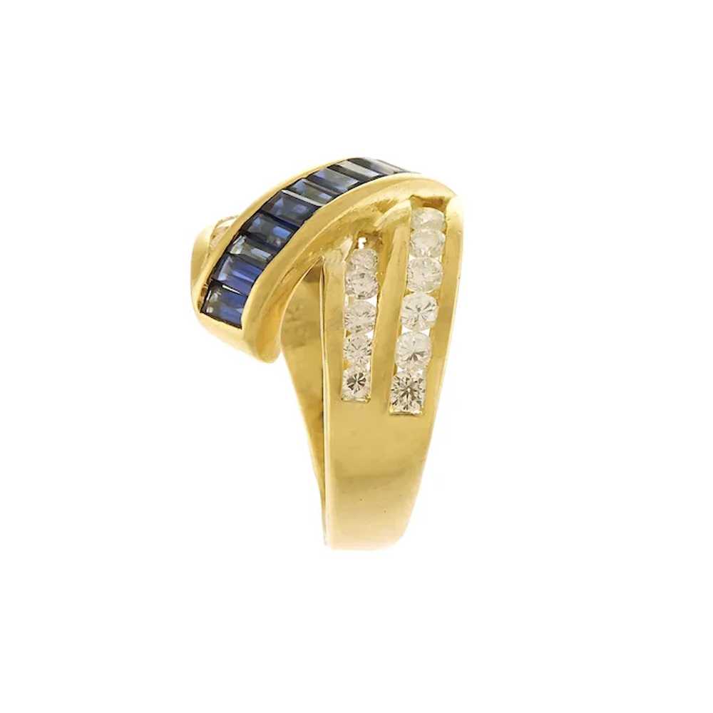 Natural Diamond & Sapphire Wave Ring in 18k Yello… - image 3