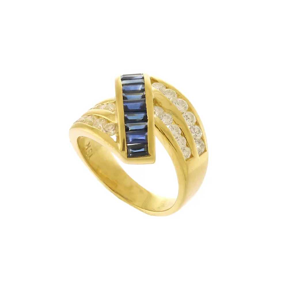 Natural Diamond & Sapphire Wave Ring in 18k Yello… - image 4