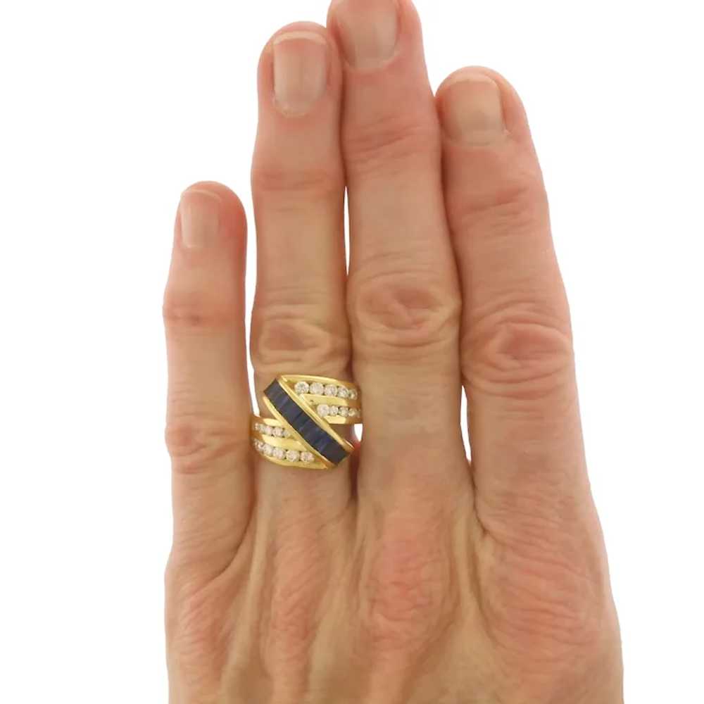 Natural Diamond & Sapphire Wave Ring in 18k Yello… - image 7