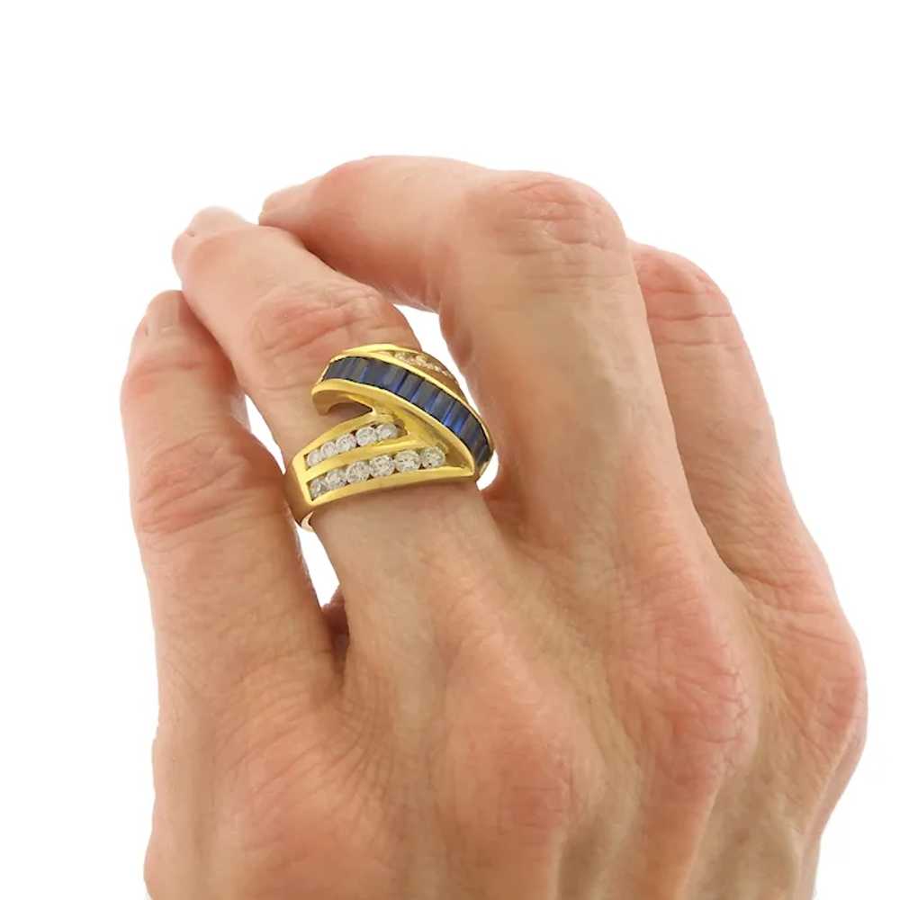 Natural Diamond & Sapphire Wave Ring in 18k Yello… - image 8