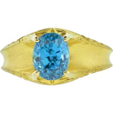 Antique Ring 18K Centering a Natural Very Fine Bl… - image 1