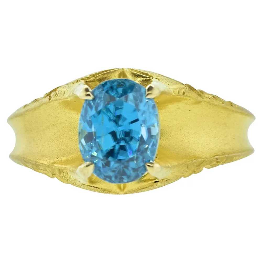 Antique Ring 18K Centering a Natural Very Fine Bl… - image 8
