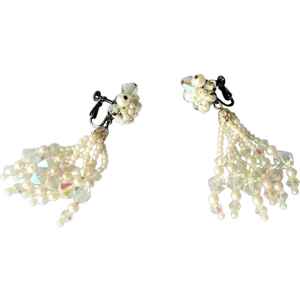 FABULOUS Crystal and Pearl Drop Earrings, Clip On… - image 1