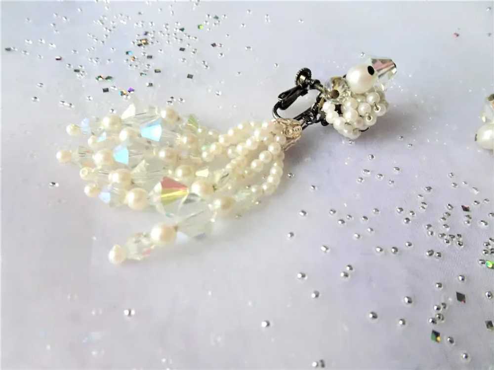 FABULOUS Crystal and Pearl Drop Earrings, Clip On… - image 2