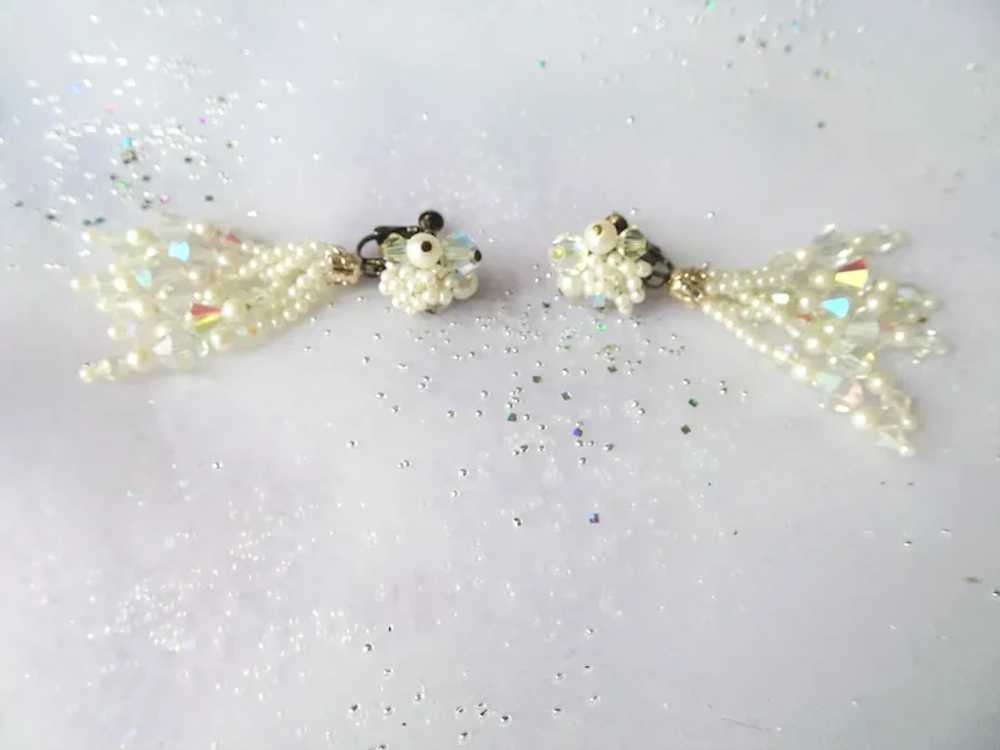 FABULOUS Crystal and Pearl Drop Earrings, Clip On… - image 3