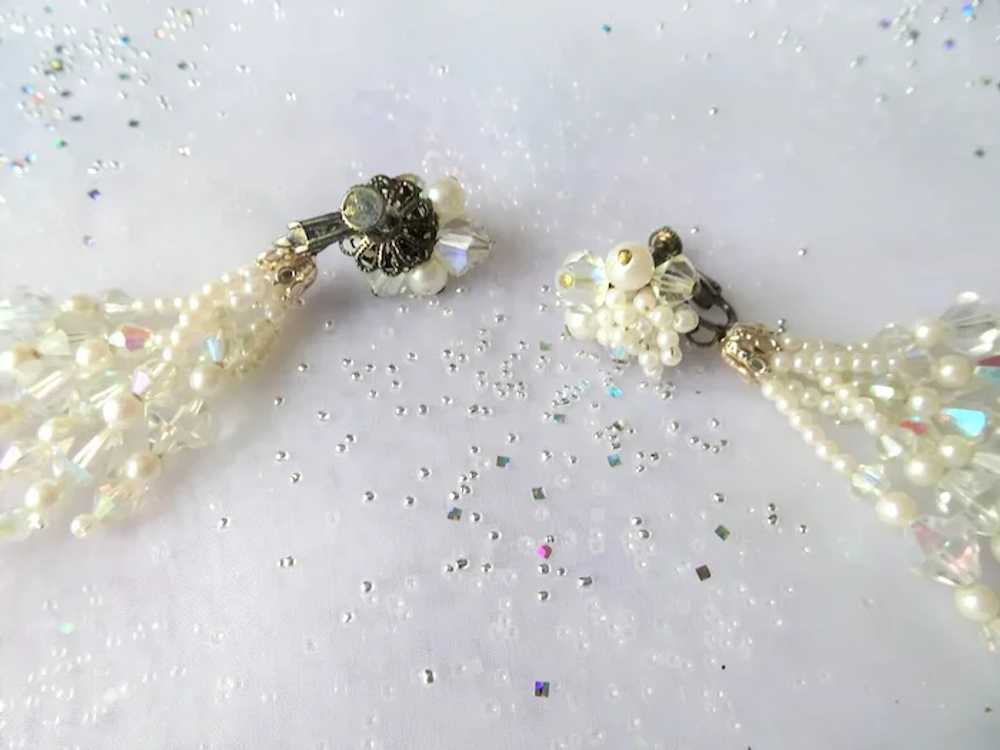 FABULOUS Crystal and Pearl Drop Earrings, Clip On… - image 4