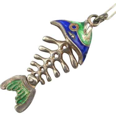 SOLD TO D. F. - Sterling Silver Enamel Bony Fish … - image 1