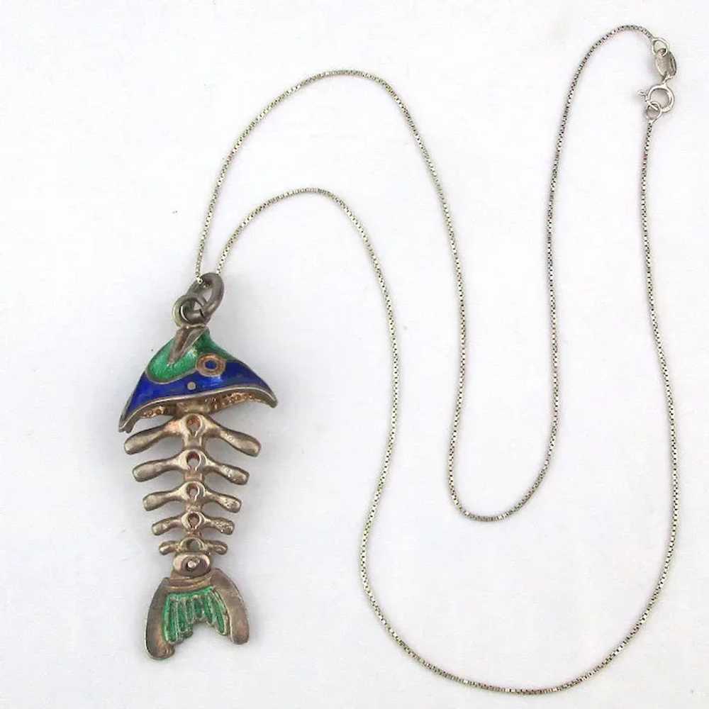 SOLD TO D. F. - Sterling Silver Enamel Bony Fish … - image 2