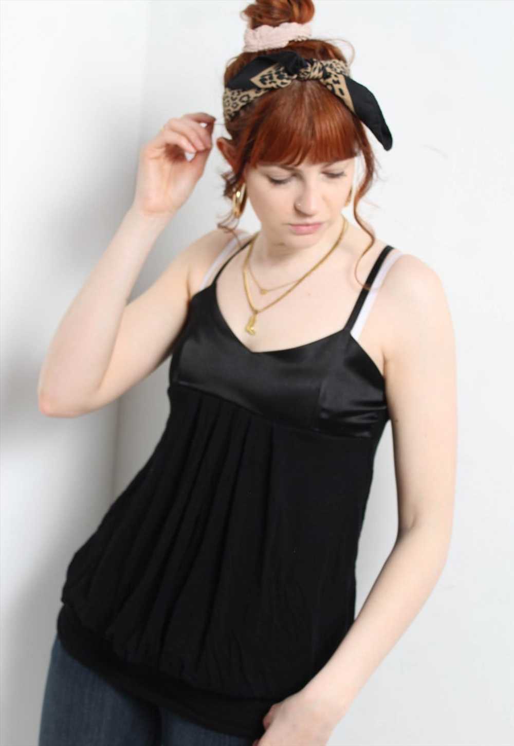 Vintage Y2K Floaty Strappy Top Black - image 2