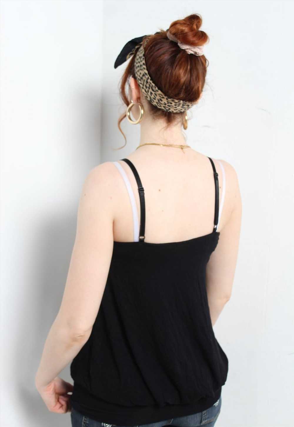 Vintage Y2K Floaty Strappy Top Black - image 3