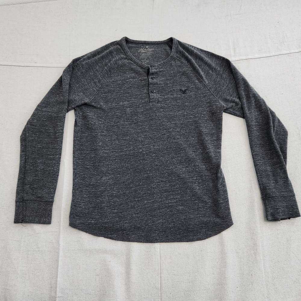 American Eagle Sweater Mens Large Gray Henley Pul… - image 1