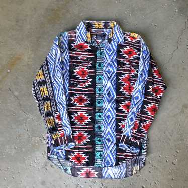 Vintage high quality 1990's Wrangler Western Aztec Multicolored THUNDERBIRD Print Shirt Size