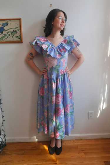 80's/90's Periwinkle Rose Dress (XS/S)
