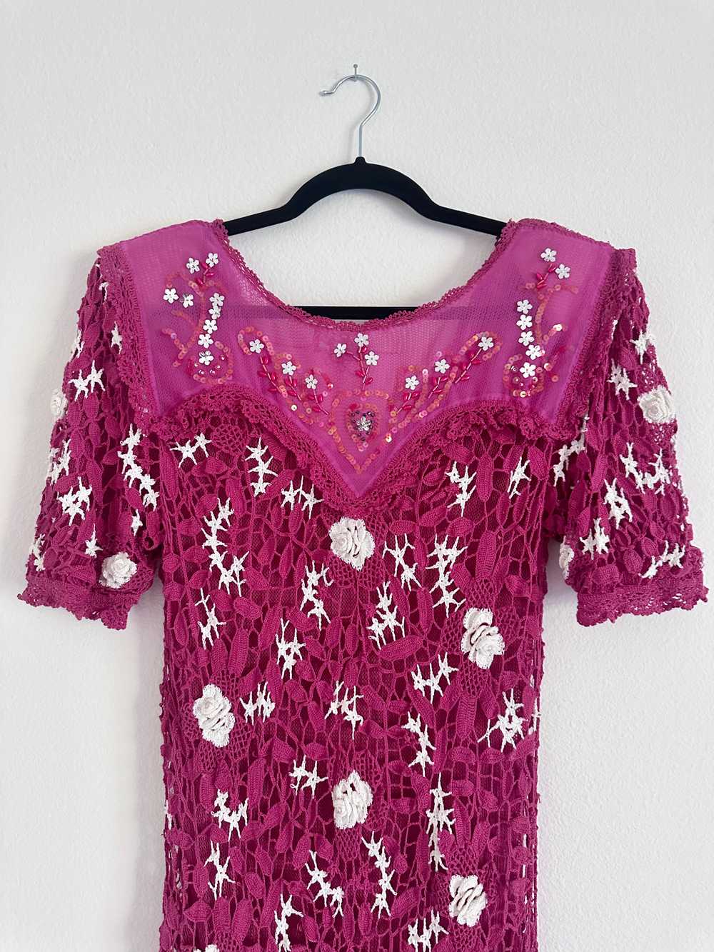 Vintage Floral Crochet Dress - image 11