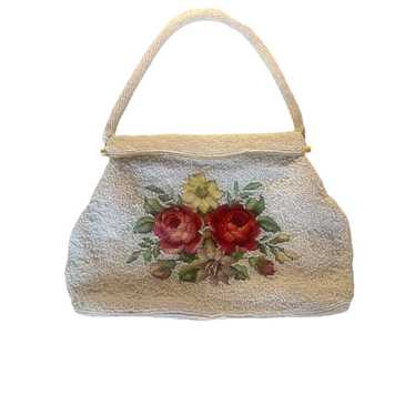 Vintage Needlepoint Roses Beaded Handbag Magnetic… - image 1