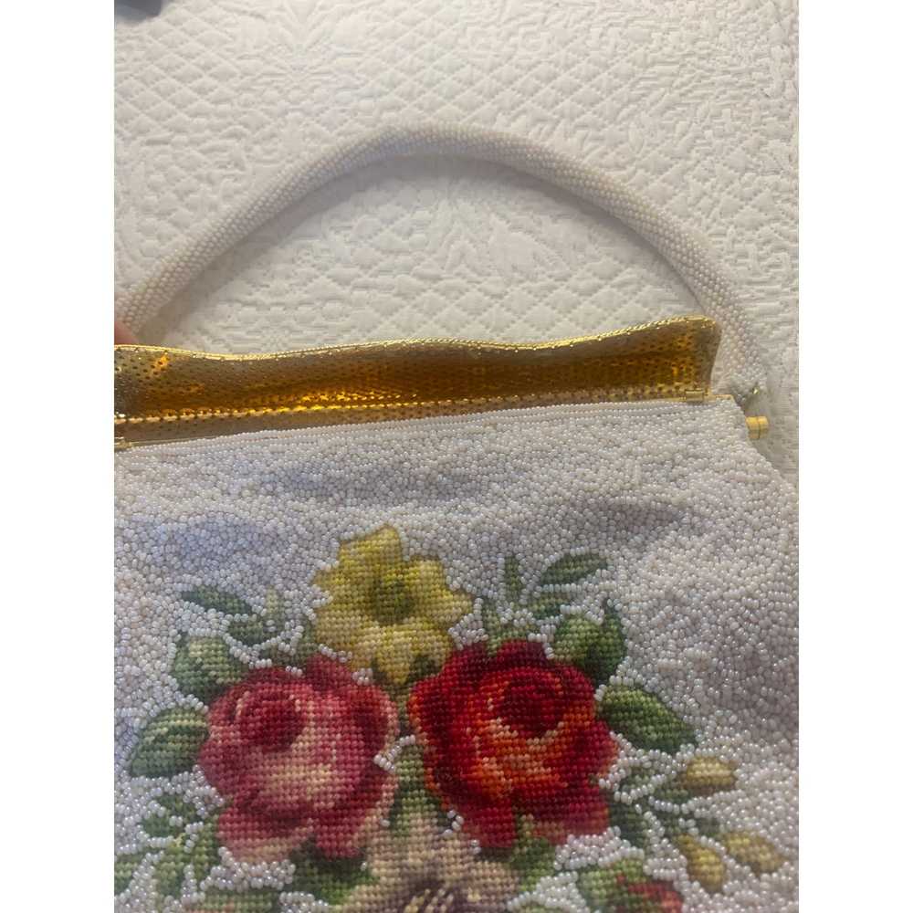 Vintage Needlepoint Roses Beaded Handbag Magnetic… - image 3