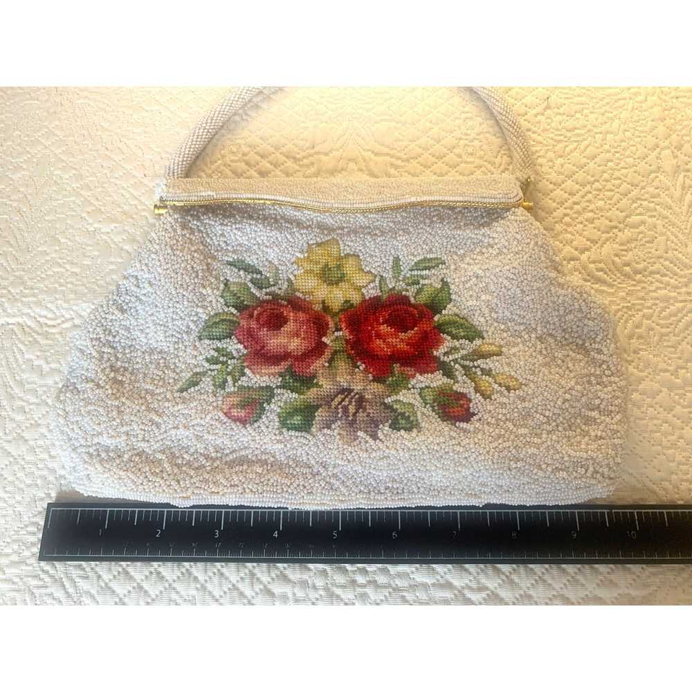 Vintage Needlepoint Roses Beaded Handbag Magnetic… - image 7