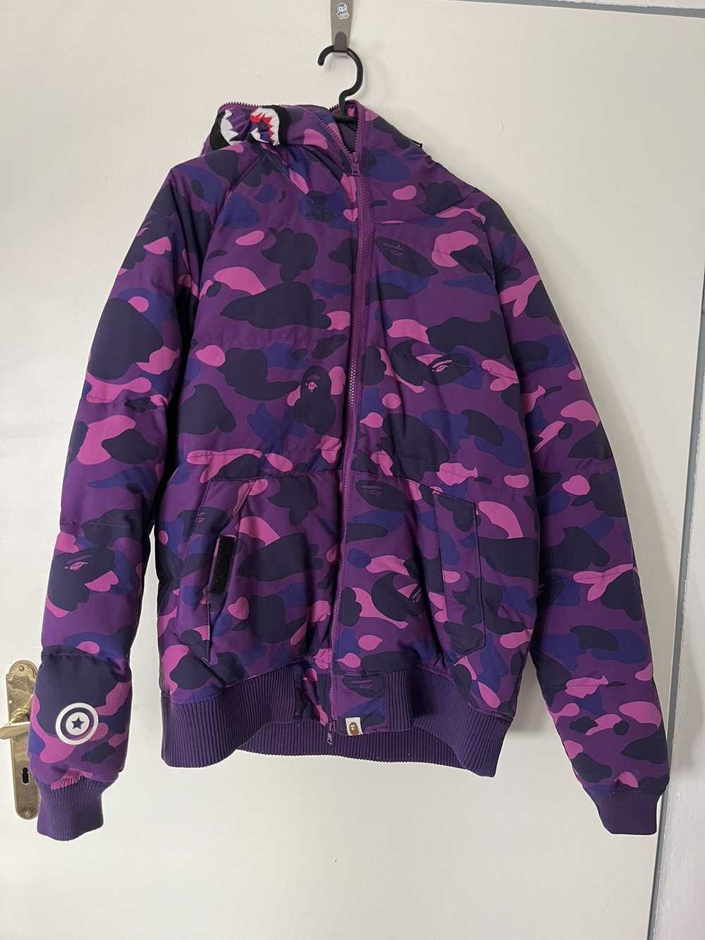 Bape Shark full zip down jacket purple camo - image 1