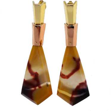 Art Deco Jasper Dangle 14 Karat Rose Gold Earrings