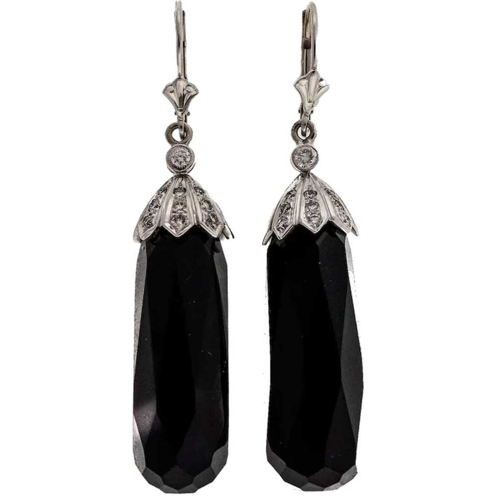 Vintage Art Deco Black Onyx Briolette 14 Karat Wh… - image 1