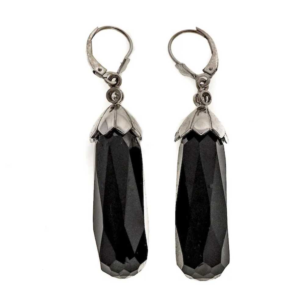 Vintage Art Deco Black Onyx Briolette 14 Karat Wh… - image 2