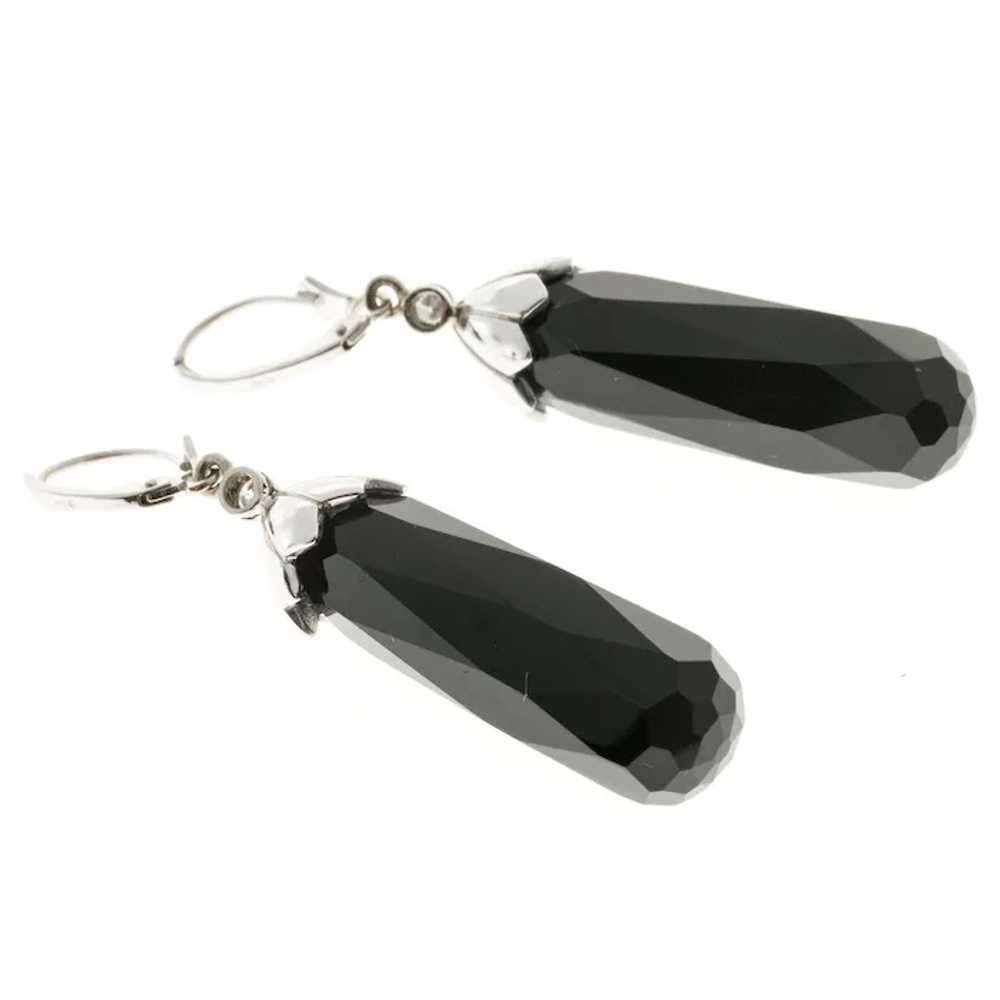 Vintage Art Deco Black Onyx Briolette 14 Karat Wh… - image 3